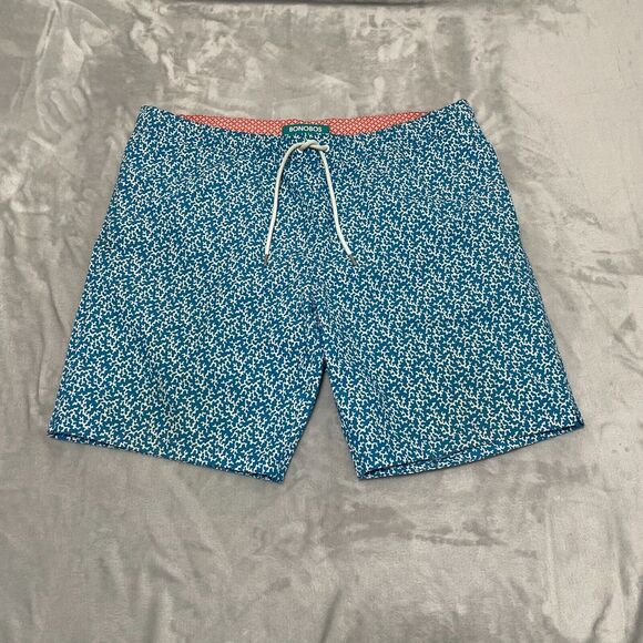 Bonobos Swim Shorts 40 Blue Coral Print Pocket Drawstring‎ Beach Bro Trunks - Picture 1 of 10